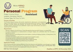 Flyer: Personal Program Asistant for more detail please visit https://www.step.org.pk/position-personal-program-assistant/