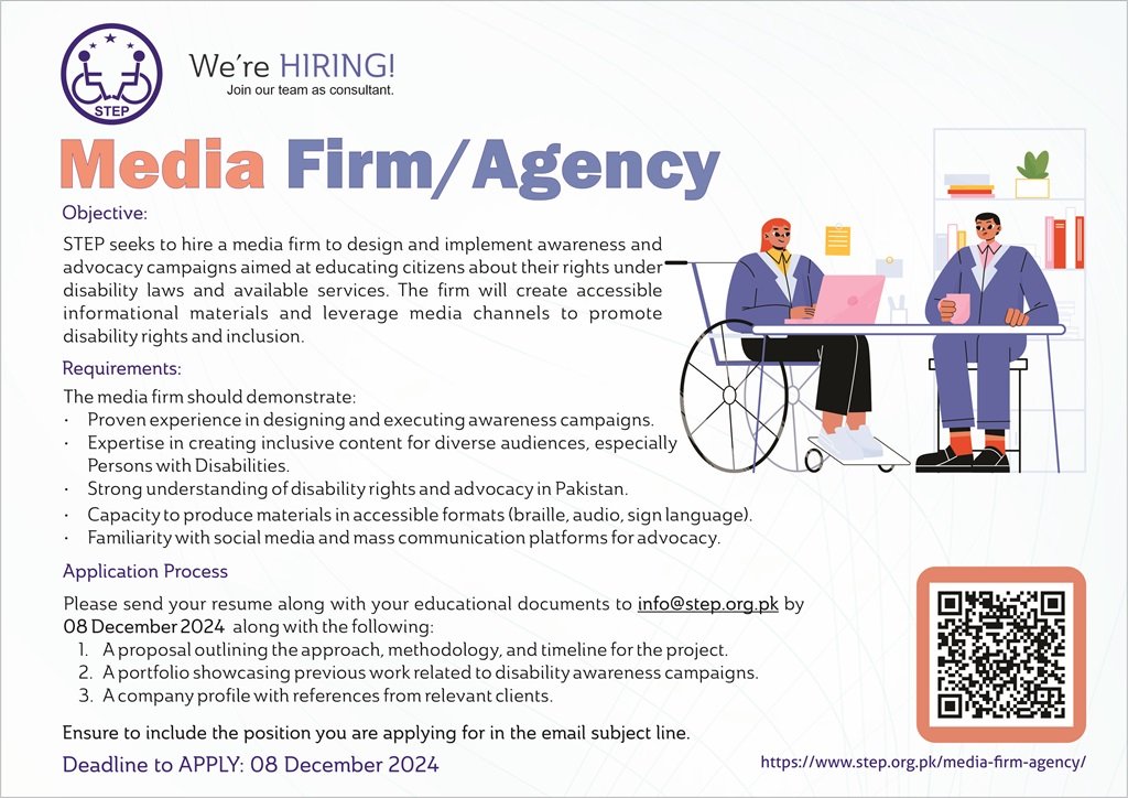 Flyer: Media Firm/Agency STEP Hiring 2024 for more detail please visit https://www.step.org.pk/media-firm-agency/